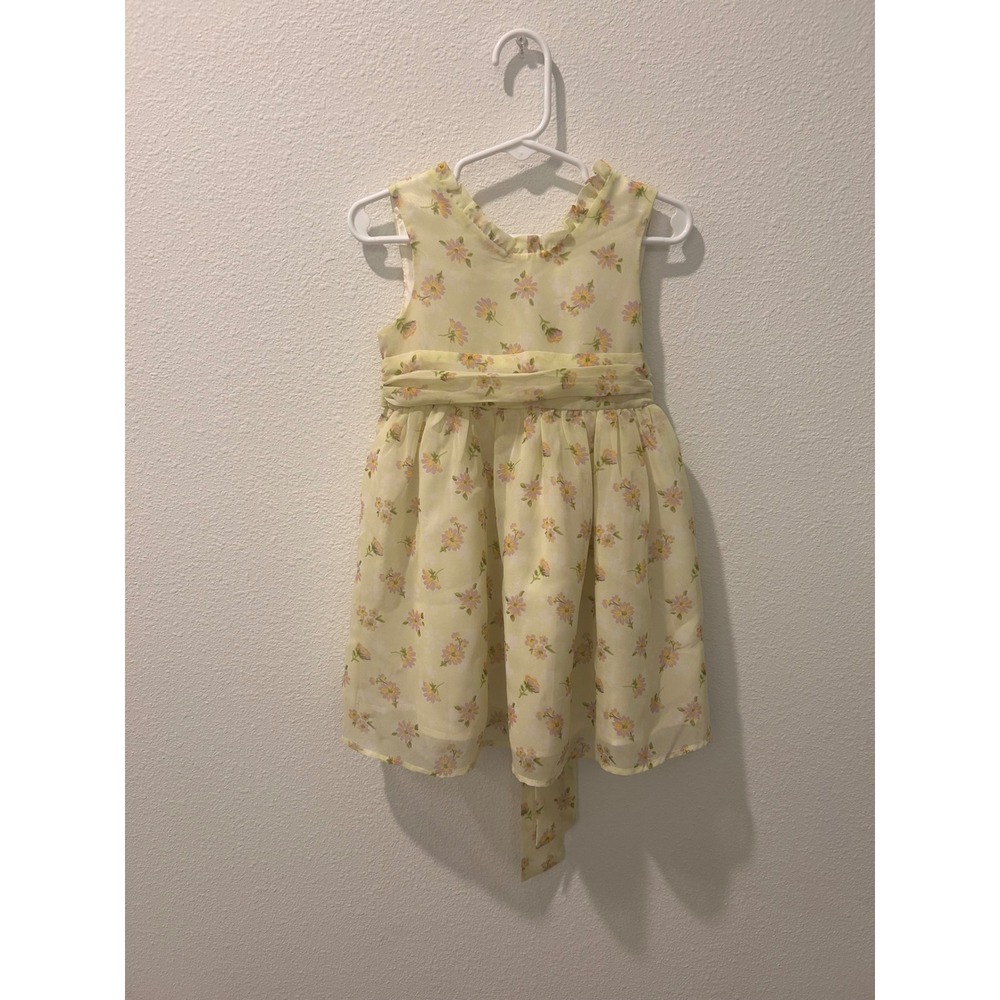 Laura Ashley Toddler Girls Yellow Floral Chiffon Party Dress 2T Ruffle Bow